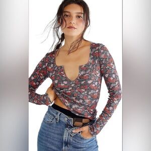 NWOT Free People Intimately Ciara Printed Layering Top Sz S